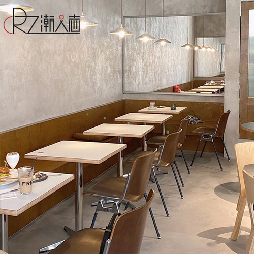 海洋板桌子现代简约咖啡厅奶茶甜品店小圆桌子商用方桌小户型餐桌 - 图2