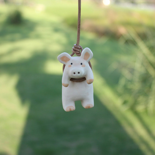 后山物语北极熊陶瓷汽车背包挂件猪猫车载礼物创意摆件皮呆饰内品 - 图1