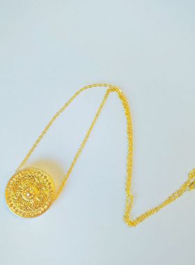 八宝罗盘皮带手链 越南沙金国潮福字圆盘吊坠男女款皮绳表带手饰