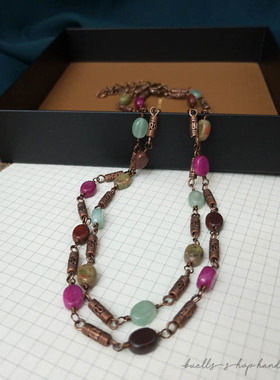 原创设计手作新品复古石珠装饰镀金合金短项链饰品女