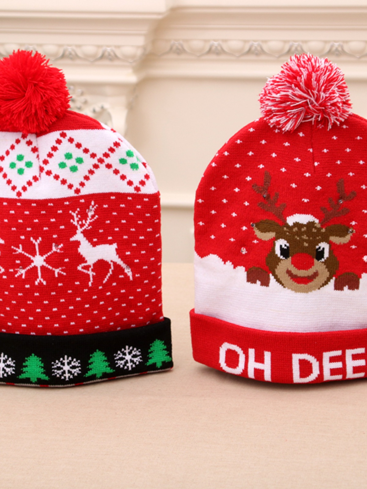 圣诞装饰用品成人儿童针织圣诞帽 七彩发光针织帽高档圣诞帽 - 图0