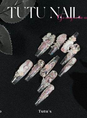 【天鹅湖畔】TUTU NAIL手工穿戴甲美甲重工婚甲粉显白天鹅蝴蝶花