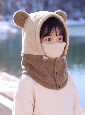 儿童帽子围脖一体秋冬季男童护耳帽宝宝防风口罩护脸保暖女童防寒