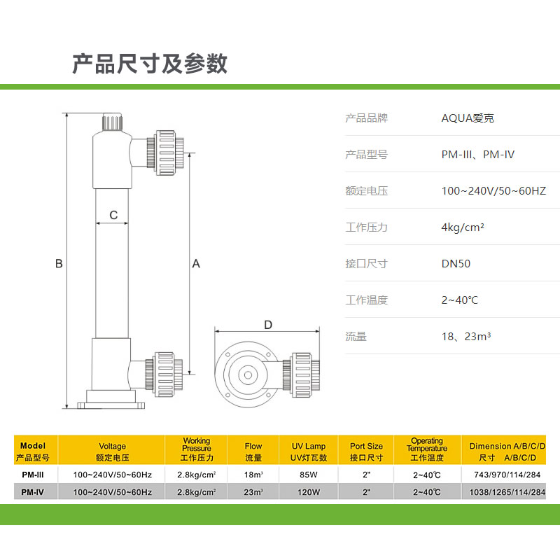 AQUA/爱克游泳池高效UV紫外线杀菌器水处理物理消毒设备PM-III IV - 图1