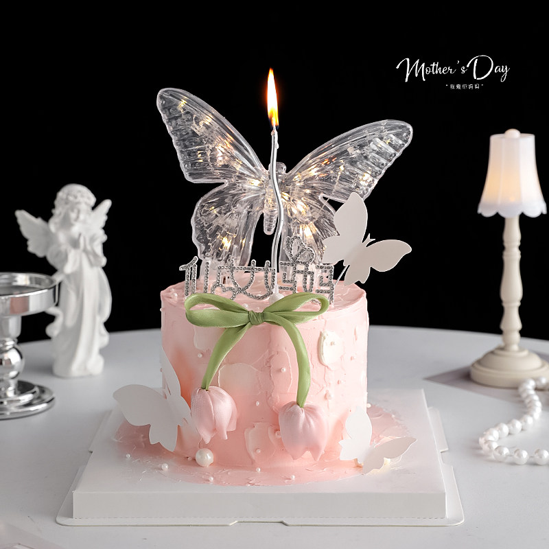 2025母亲节蛋糕装饰发光蝴蝶灯摆件郁金香花苞水钻仙女妈妈插件,淘宝优惠券,粉丝福利购,淘宝优惠卷