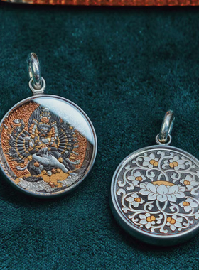 巴赫工作室非遗陨铁圆大威德金刚唐卡手工铁翦金工艺吊坠陨铁男女