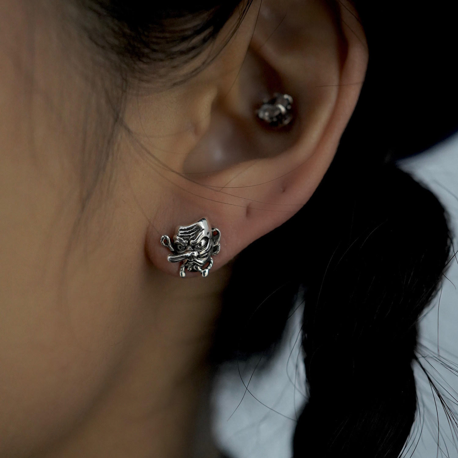 睡莲生生世世 925纯银耳钉日式复古达摩天狗般若元素小众设计耳饰,淘宝优惠券,粉丝福利购,淘宝优惠卷