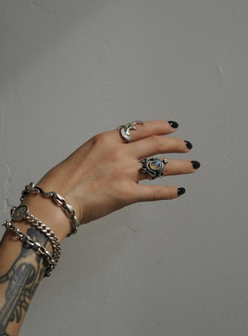 睡莲生生世世纯银复古蛇形戒指