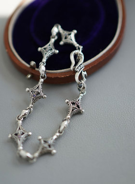 睡莲生生世世 原创925纯银复古手链菱形星球元素精致小众个性手链