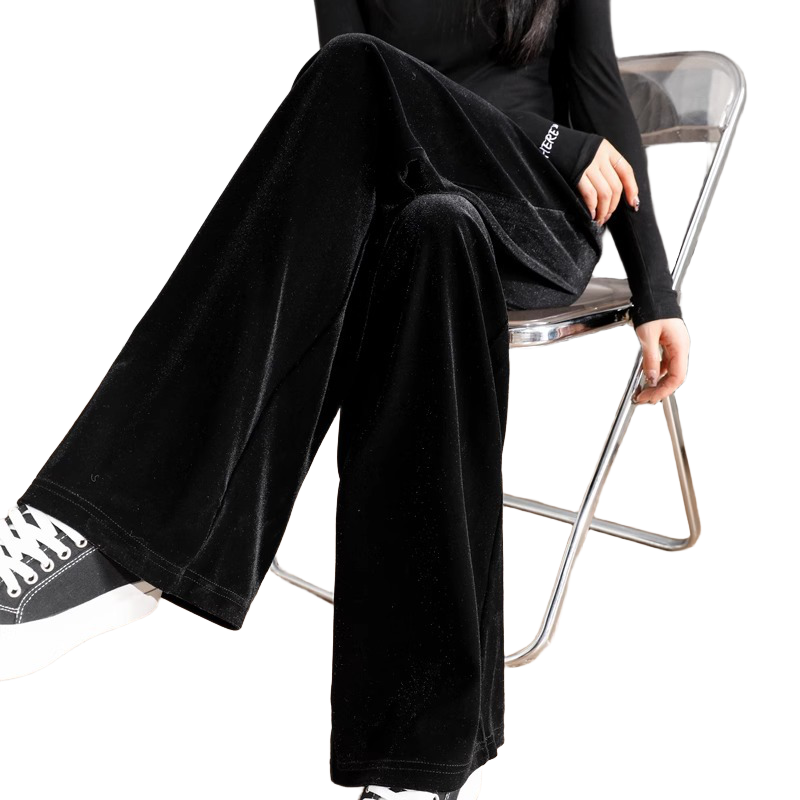 加绒金丝绒阔腿裤女秋季丝绒裤2025新款黑色垂感女裤子大码阔腿裤,淘宝优惠券,粉丝福利购,淘宝优惠卷