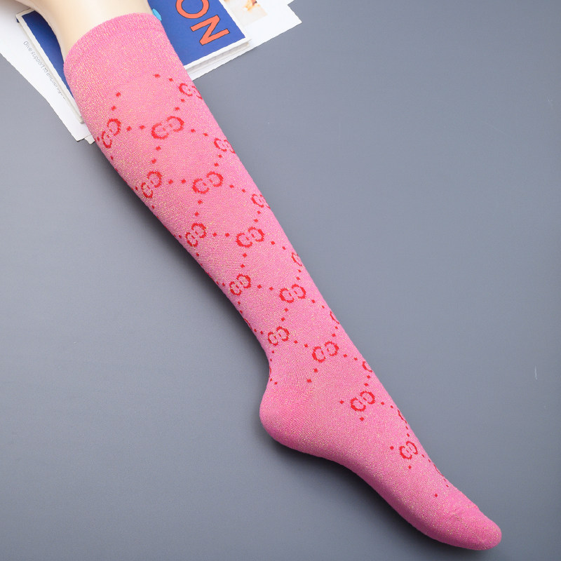 外贸尾货双C字母个性及膝小腿袜ins潮牌网红亮丝女中筒袜女堆堆袜,淘宝优惠券,粉丝福利购,淘宝优惠卷