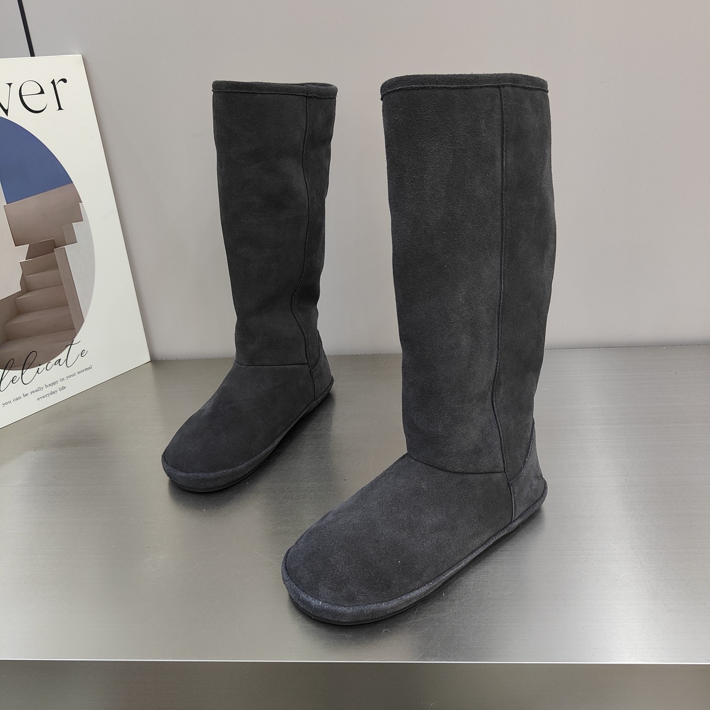 韩版真皮高筒靴女2025冬季新款磨砂皮平跟圆头简约百搭套筒骑士靴,淘宝优惠券,粉丝福利购,淘宝优惠卷