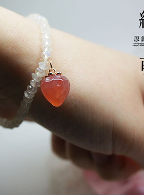 diy超萌风小草莓耳饰南红玛瑙