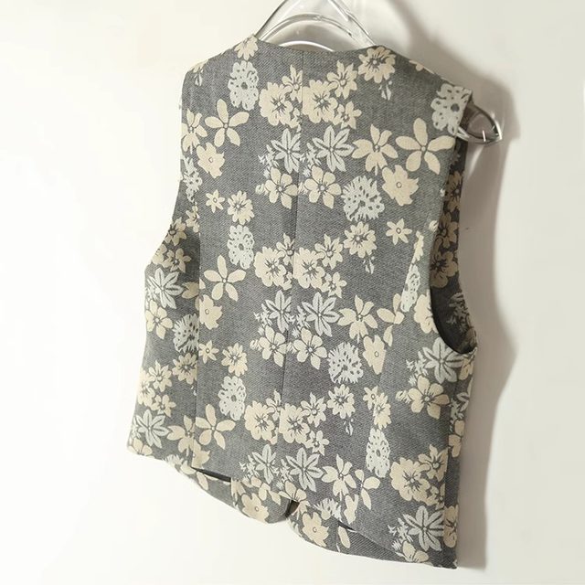 New Chinese style national style spring and autumn new retro yarn-dyed cotton and linen jacquard vest for women short versatile vest