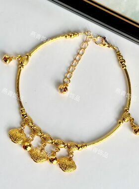 跳舞蹈道具金色铃铛有声音长命锁脚链女民族风出入平安长命富贵