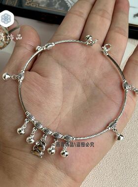 十二生肖铃铛有声音脚链女中国风民族脚环道具【成人款银色脚镯】