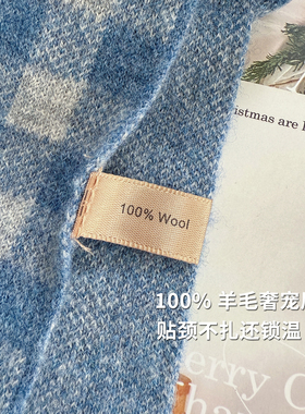澳洲100%纯羊毛蓝色格子围巾