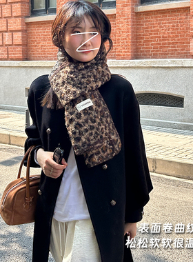 千禧2024冬复古豹纹围巾女冬季