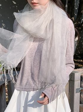 朦胧美学清冷感雾感桑蚕丝羊毛围巾春夏加大草木染防晒披肩女