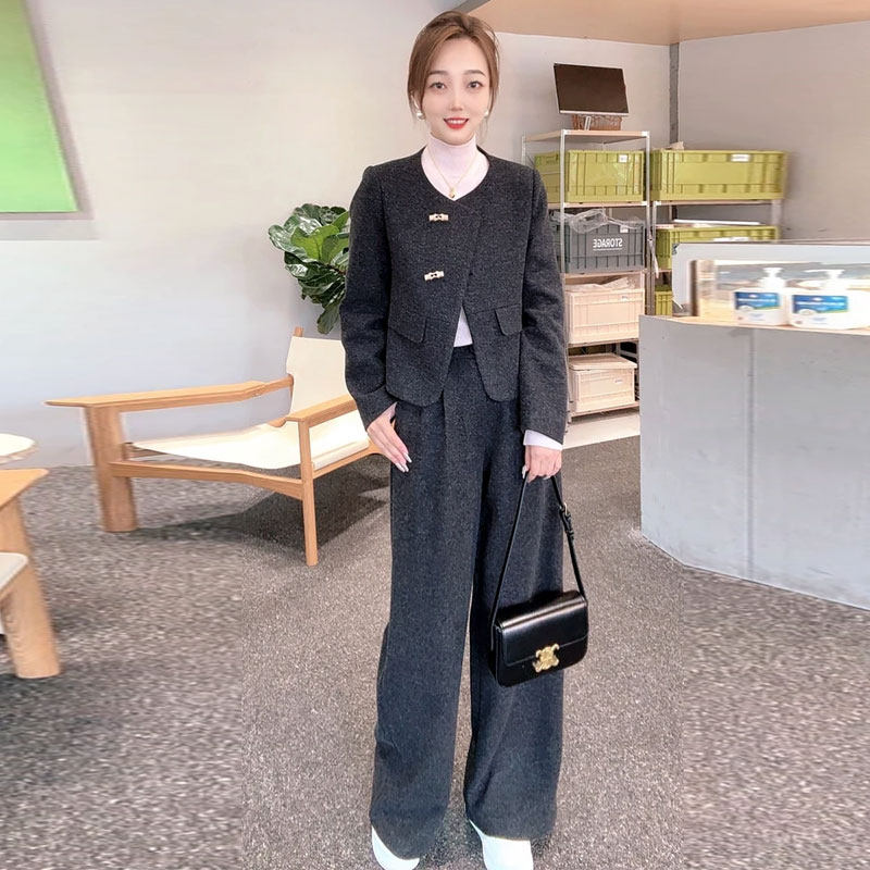 秋季套装女款爆款2025新款时尚小香风毛呢外套阔腿裤休闲两件套,淘宝优惠券,粉丝福利购,淘宝优惠卷