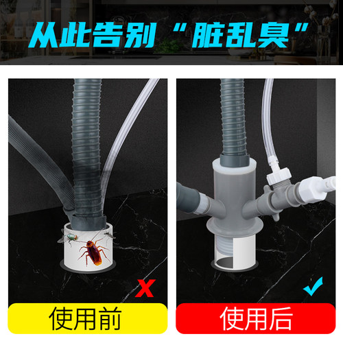 水槽洗碗机下水管三通四通前置过滤净水器小厨宝洗衣机二合一接头 - 图1