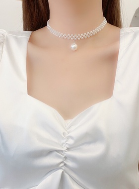 手工编织珍珠颈链慵懒女婚纱新娘