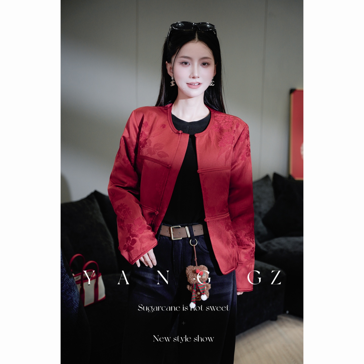 YANG GZ【杜鹃花】新中式2025新款冬季人丝提花设计感外套上衣女 - 图0