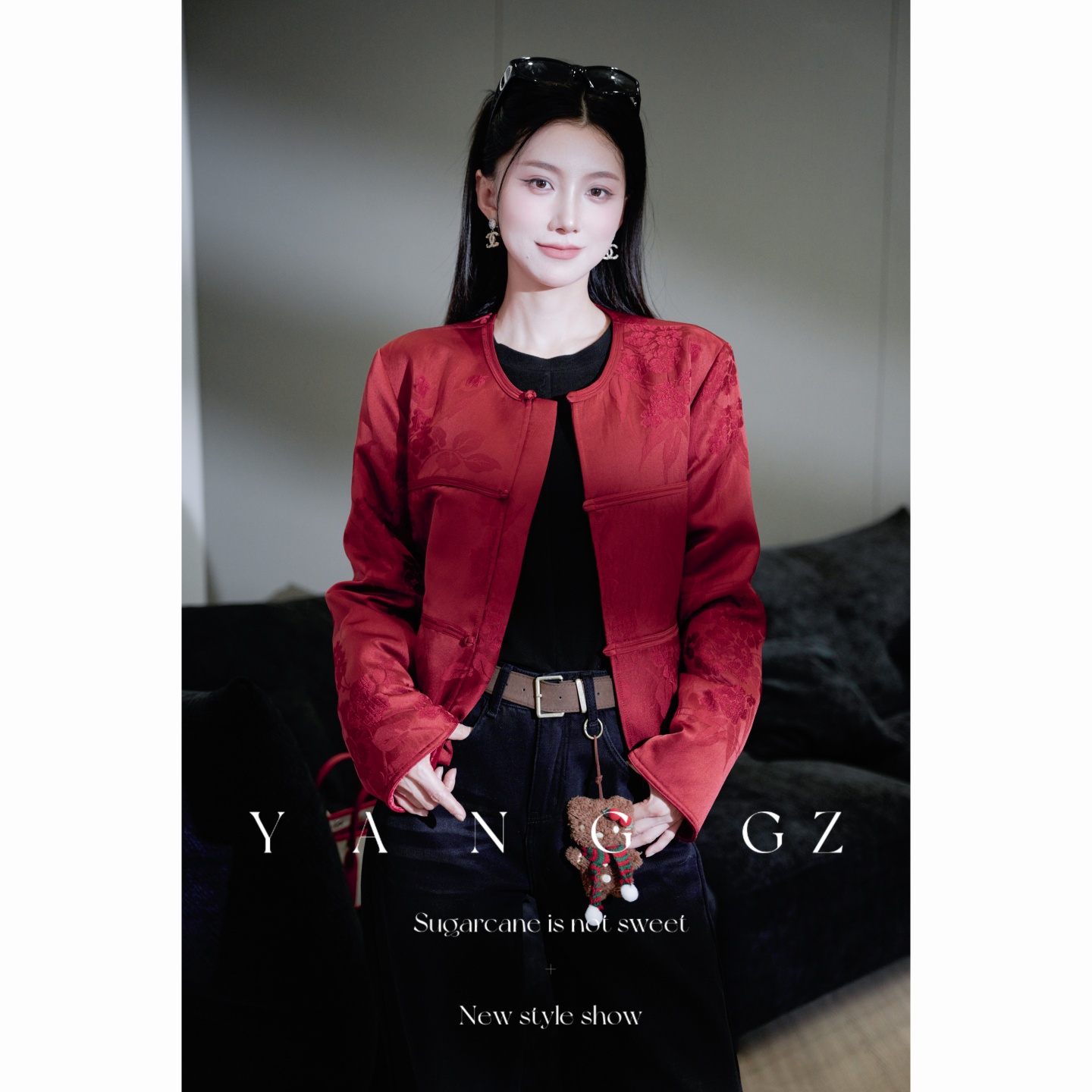 YANG GZ【杜鹃花】新中式2025新款冬季人丝提花设计感外套上衣女 - 图2