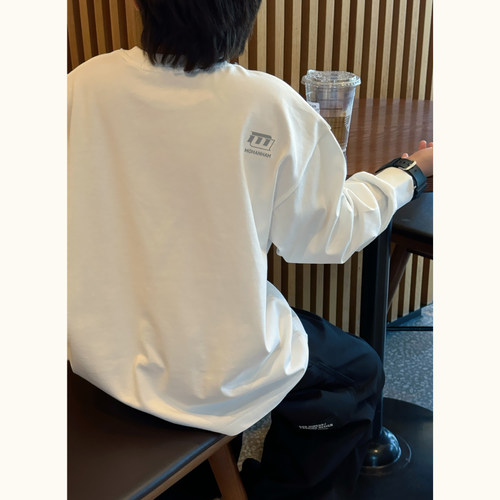 凯文家童装春秋款男童中大童韩版简约字母印花儿童宽松长袖T恤 - 图0