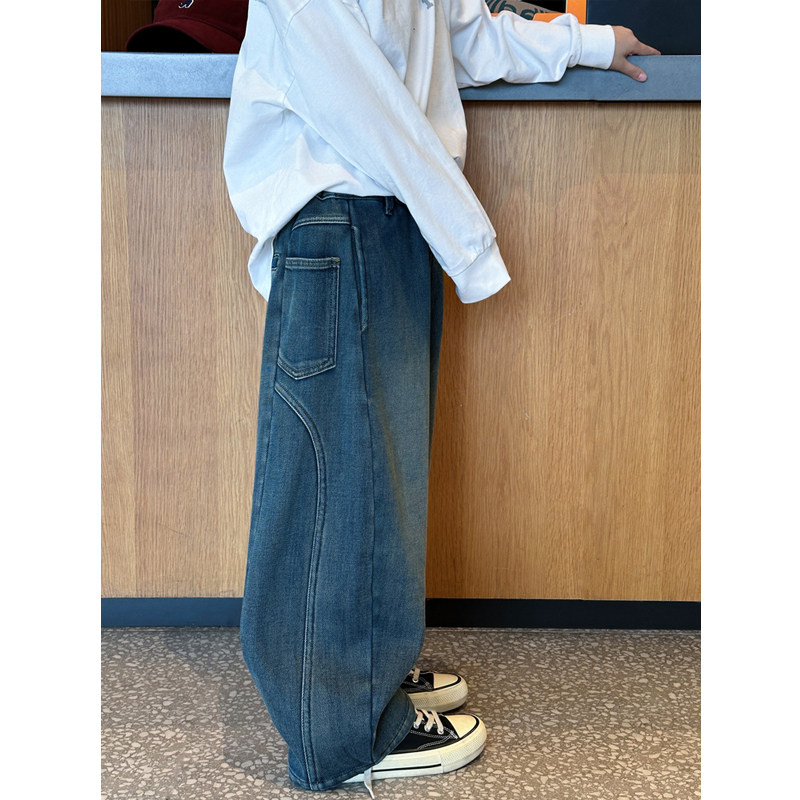 凯文家童装2025年冬季新品男童中大童韩版拼接儿童牛仔裤加绒长裤,淘宝优惠券,粉丝福利购,淘宝优惠卷