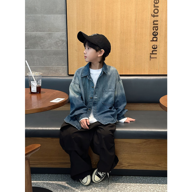 凯文家童装2025年秋季新品男童中大童韩版渐变色儿童牛仔衬衫外套 - 图1