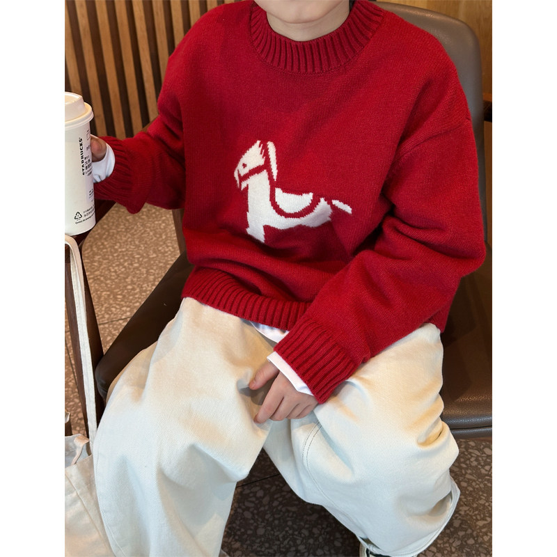 凯文家童装2026年货新款男童中大童韩版小马圆领毛衣儿童针织衫,淘宝优惠券,粉丝福利购,淘宝优惠卷