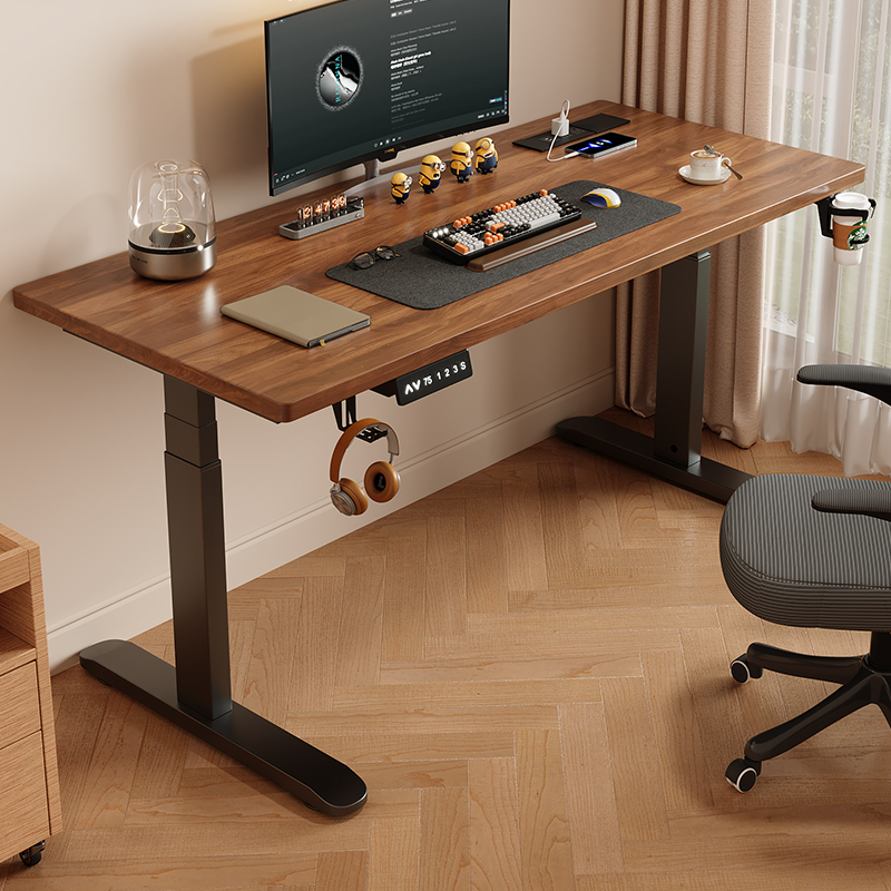 实木电动升降桌台式电脑桌学生简约书桌卧室家用办公桌长方形桌子 - 图1