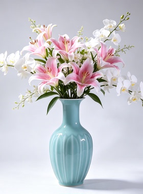 慧仙青瓷莲瓣刻绘正品粉青花瓶龙泉青瓷插花通用花瓶摆件