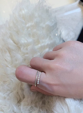 2022新款潮珍珠戒指女ins风设计感开口戒指环韩版时尚个性手饰品