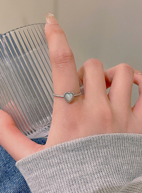 韩国ins风彩色爱心戒指女轻奢小众设计感开口可调节指环手饰批发