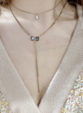 母贝蝴蝶结双层项链时尚气质女