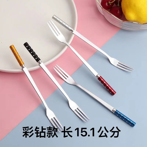 食品级不锈钢镀钻水果叉甜品叉蛋糕叉月饼叉子5支装新潮高颜值 - 图0