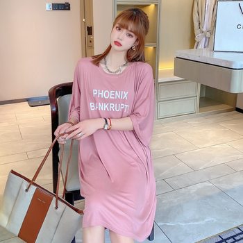 Lazy plus size modal short-sleeved nightgown summer loose pajamas for fat girls pregnancy women Korean version T skirt homewear