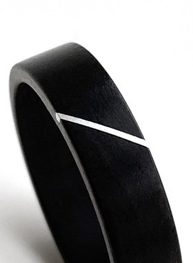 木丘乌木黑檀木戒指银线手工定制