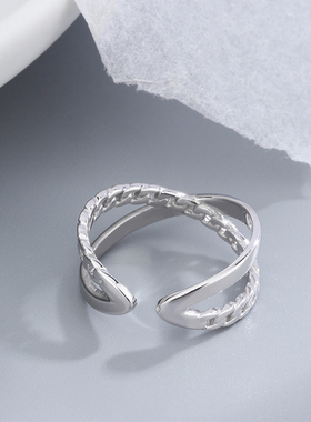 纯银交叉线条双层百搭情侣戒指环