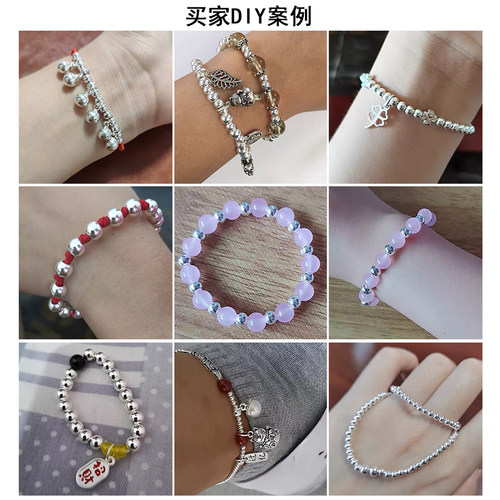 S925纯银 手链搭DIY散珠圆珠手工配饰编织项链转运珠隔珠饰品配件 - 图2