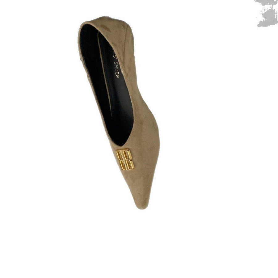 法式复古风金属扣尖头浅口单鞋女绒面百搭通勤鞋,淘宝优惠券,粉丝福利购,淘宝优惠卷