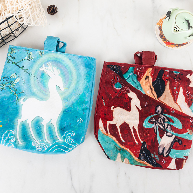 敦煌九色鹿手提遛弯水桶包手腕包收纳小布袋中国风文创旅游纪念品 - 图0