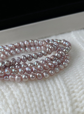 很难得,彩紫色强光小灯泡般无核淡水巴洛克珍珠项链颈链F377