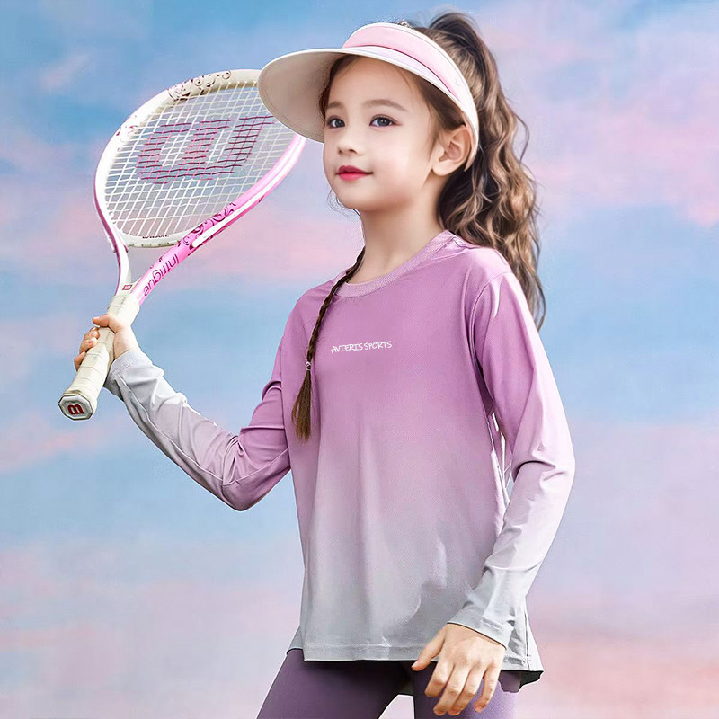 儿童长袖T恤2025秋装新款女童羽毛球训练服户外防晒速干运动上衣,淘宝优惠券,粉丝福利购,淘宝优惠卷