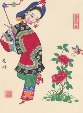 张世英手绘传统年画｜仕女图 茶室家居装饰挂画