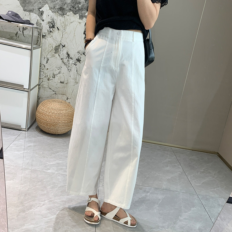 夏日百搭白裤子 全棉中缝线垂坠豆腐裤女九分宽松阔腿慵懒休闲裤,淘宝优惠券,粉丝福利购,淘宝优惠卷