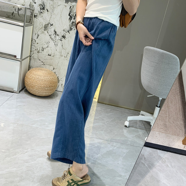 Tencel ramie ເຢັນ ແອວ elastic ກາງເກງຂາກວ້າງ