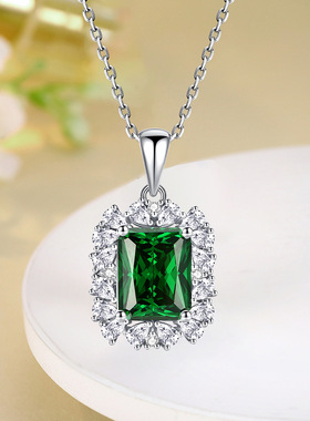 跨境新款S925纯银碎花切方形项链女豪华满钻高级感高碳黄钻锁骨链